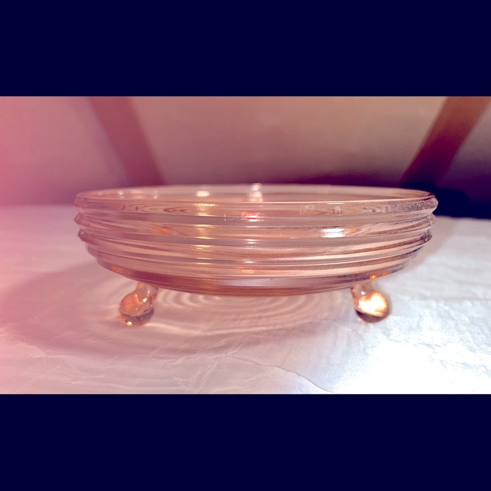 Sold! Vintage Anchor Hocking Pink Depression Glass Candy Dish Manhattan Pattern - Picture 1 of 4